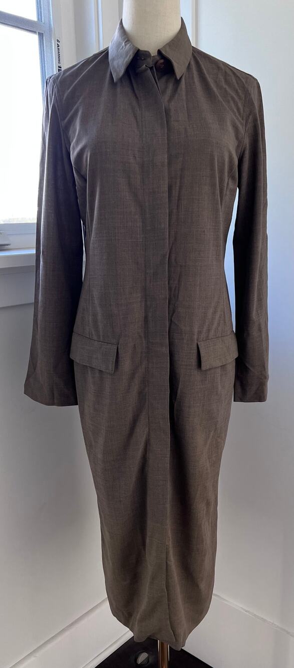 POLISHED Max Mara Brown Virgin Wool Lycra Long Shirt Dress US4 Made in Italy